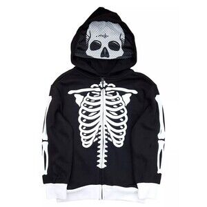 Mad Engine Skeleton Bones Hoodie Sweatshirt Size XS Halloween Built-In Mask NWT